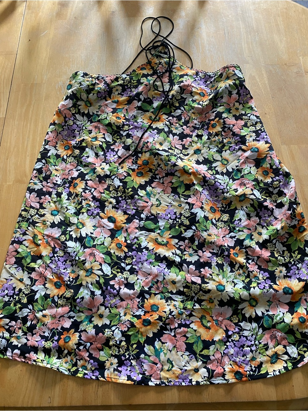 Fashion Nova Black A-Line Skirt with Pink, Orange and Purple Floral Print